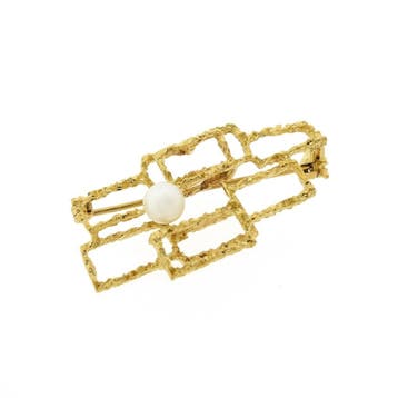 Gouden broche met parel, Sieraden, Tassen en Uiterlijk, Broches, Gebruikt, Ophalen of Verzenden, Met edelsteen, Goud