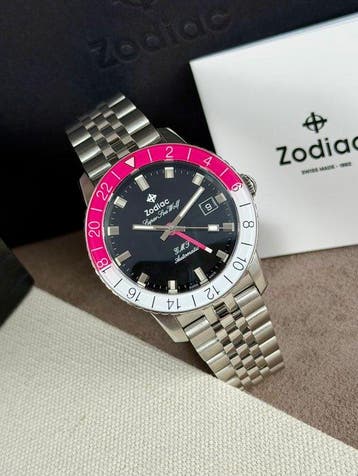 Zodiac - Super Sea Wolf GMT Automatic Date Black/Pink -, Nieuw