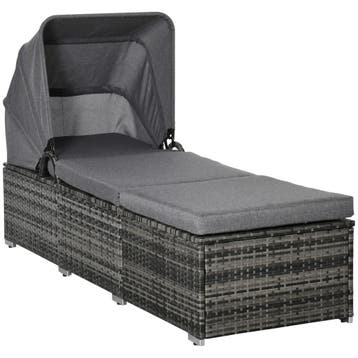Ligstoel Van Polyrattan Met Verstelbaar Zonnedak, Tuinligsto, Verzenden, Nieuw