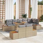 vidaXL Tuin Eetset met kussen 9 pcs Beige en Grijs, Tuin en Terras, Verzenden, Nieuw, Rotan, Meer dan 8 zitplaatsen