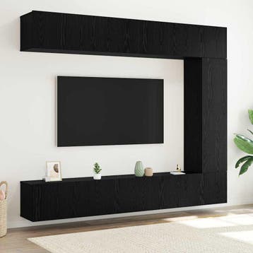 vidaXL Tv-meubelset 5 st Zwart Eiken Bewerkt hout, Huis en Inrichting, Kasten | Televisiemeubels, Minder dan 50 cm, Verzenden