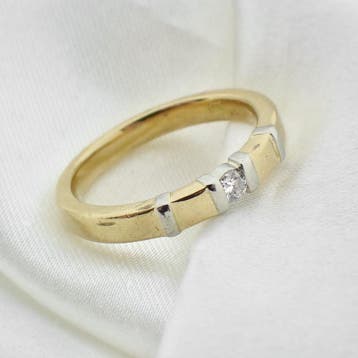 Bicolor gouden ring met diamant, Gebruikt, 19 tot 20, Ophalen of Verzenden, Dame of Heer