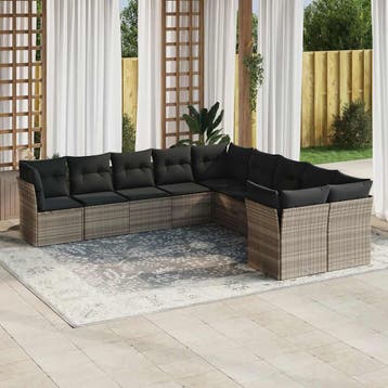 vidaXL 10-delige Loungeset met kussens poly rattan, Verzenden, Nieuw, Loungeset