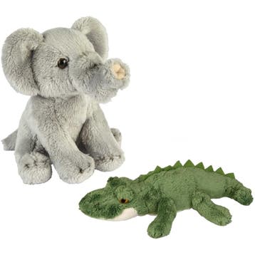Safari dieren pluche knuffels - olifant en krokodil - 15 cm, Verzenden, Nieuw