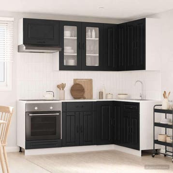vidaXL Keukenblok KALMAR 8 st Zwart Bewerkt hout, Huis en Inrichting, Keuken | Keukenelementen, Verzenden, Nieuw, Zwart