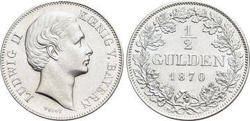 1/2 Gulden 1870 Bayern Ludwig Ii 1864-1886, Verzenden