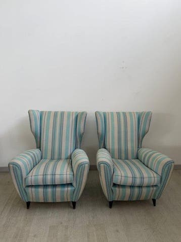 Fauteuil (2) - Hout, Textiel - Gio Ponti-stijl, Antiek en Kunst, Antiek | Meubels | Stoelen en Banken