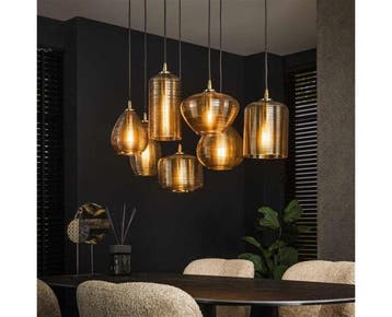 Hanglamp 4+3 stripe glass horizontal - Amberkleurig glas, Ophalen of Verzenden, Nieuw