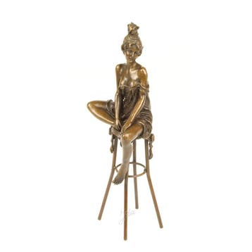 BRONZEN BEELD VAN EEN DAME OP BARKRUK (Beeldjes - Decoratie), Verzenden, Nieuw