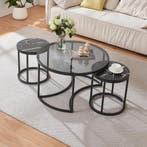 Salontafel set van 3 Kokkola rookglas marmer zwart en zwart, Huis en Inrichting, Tafels | Salontafels, Verzenden, Nieuw