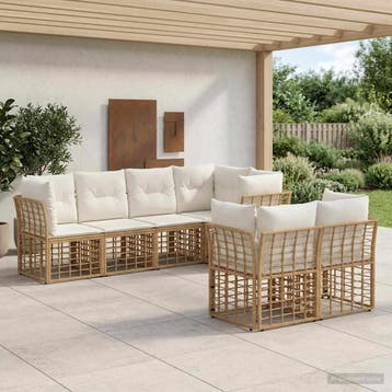 vidaXL Buiten bankenset 7 st Naturel Polyester, Verzenden, Nieuw, 7 zitplaatsen