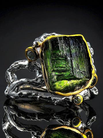 Natuurlijke Groene Toermalijn Ring - 925 Sterling Zilver -