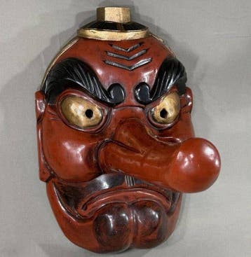 Noh masker - Hout, Extra-large (44,5 cm) Japans handgesneden