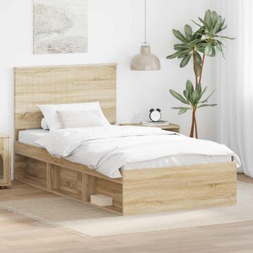 vidaXL Bedframe Sonoma Eiken 100 x 200 cm Massief grenenhout, Eenpersoons, Bruin, Verzenden, Nieuw