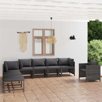 vidaXL 8-delige Loungeset met kussens poly rattan grijs, Tuin en Terras, Verzenden, Nieuw, Loungeset