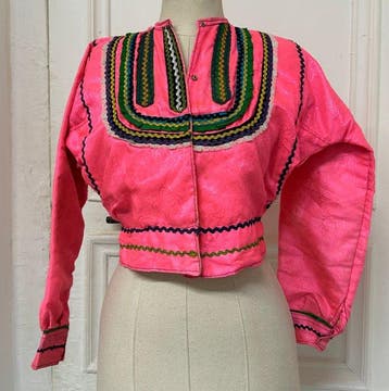 Vintage etnische jas – Fuchsie Roze - Katoen, Lak - Turkije