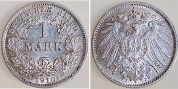 Duitsland 1 Mark 1910 J vz+ ! Kaiserreich J 017 zilver, Verzenden