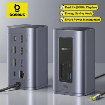 Baseus 12-in-1 USB-C Docking Station: 4K HDMI, Dual Display,, Verzenden, Nieuw