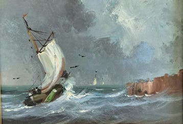 van Dinteren (XX - Zeegezicht met Bomschuit – Olieverf op