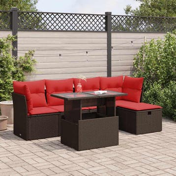 vidaXL 6-delige Loungeset met kussens poly rattan acacia, Verzenden, Nieuw, Loungeset