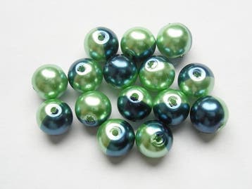 15 x Tweekleurige glasparels 10 mm – gat 1 mm – blauw/gr, Ophalen of Verzenden, Nieuw, Kraal