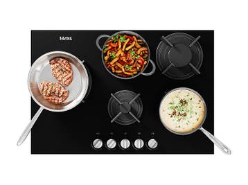 Etna - Gas Kookplaat - Zwart Glas, Witgoed en Apparatuur, Kookplaten, Verzenden, Nieuw, Gas, 5 kookzones of meer