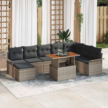 vidaXL Tuin Sofa Set 9 st Grijs Poly riet, Verzenden, Nieuw, Rotan, Meer dan 8 zitplaatsen