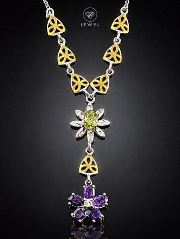 Amethist Peridoot Ketting - 925 Sterling Zilver -
