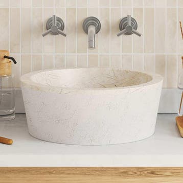 vidaXL Gootsteen Ø40x15 cm marmer crèmekleurig, Doe-het-zelf en Verbouw, Verzenden, Nieuw