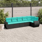 vidaXL 6-delige tuinbankset met kussens van zwart polyrotan, Verzenden, Nieuw