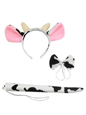 KIMU® Koe Haarband Oren Strikje Staart Diadeem Set Koeienpri, Ophalen of Verzenden, Nieuw, Carnaval, Accessoires