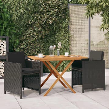 vidaXL 3-delige Tuinset met kussens zwart, Verzenden, Nieuw, Tuinset