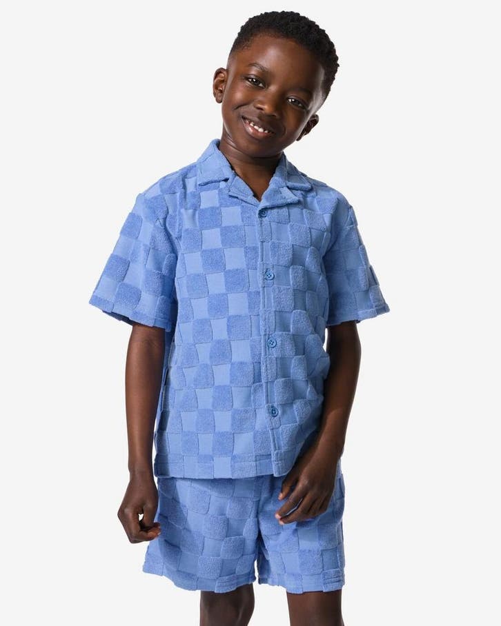 HEMA Kinderoverhemd badstof blokken blauw, Kinderen en Baby's, Kinderkleding | Overige, Nieuw, Verzenden