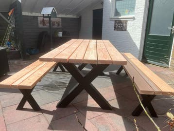 Luxe picknickset Douglas met X-poten – 25% korting!, Tuin en Terras, Ophalen of Verzenden, Nieuw, Rechthoekig, Hout