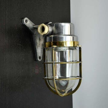 WISKA - Wandlamp - Messing, Glas - Industrieel kooi-lamp