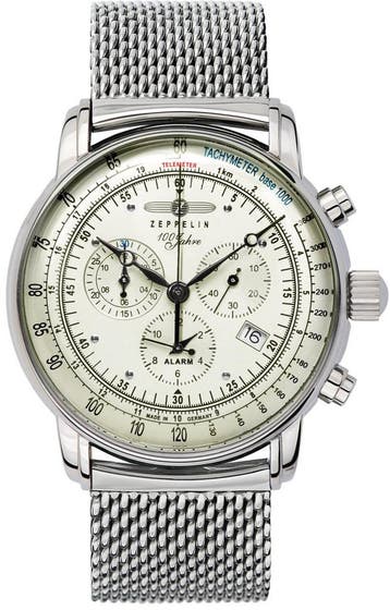 Zeppelin 8680M-3 100 Jahre Zeppelin chronograaf horloge 42, Overige merken, Staal, Verzenden, Polshorloge