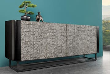 Handgemaakt dressoir CROCO 180 cm grijs zwart mangohout met, Ophalen of Verzenden, Nieuw