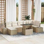 vidaXL Tuin Sofa Set met opslag 8 pcs Beige Poly riet, Verzenden, Nieuw, Rotan, 8 zitplaatsen