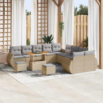 vidaXL Tuin Sofa Set 13 st 13-Aantal zitplaatsen beige en, Verzenden, Nieuw, Rotan, 3 zitplaatsen