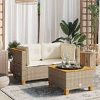 vidaXL Tuinbanken 2 st met kussens poly rattan beige, Verzenden, Nieuw