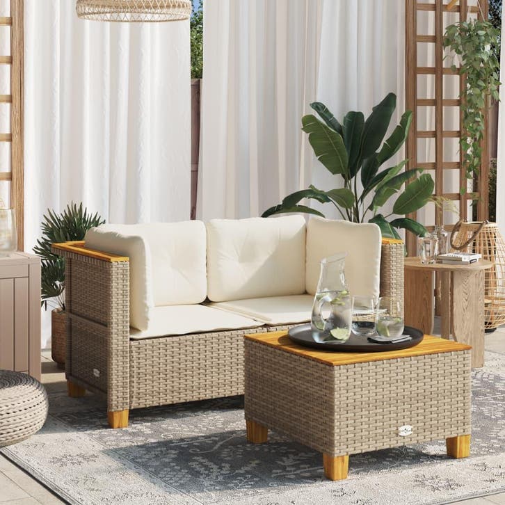vidaXL Tuinbanken 2 st met kussens poly rattan beige, Tuin en Terras, Tuinsets en Loungesets, Nieuw, Verzenden