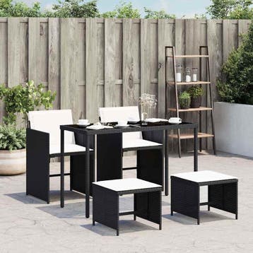 vidaXL 5-delige Tuinset met kussens poly rattan zwart, Verzenden, Nieuw, Tuinset