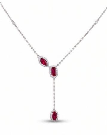 Halsketting - 14 karaat Witgoud - 1.22ct. tw. Robijn -, Nieuw