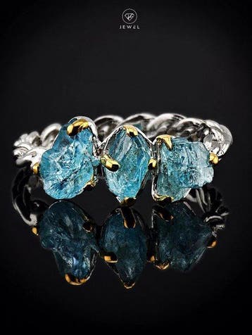 Ring met drie apatietstenen - 925 sterlingzilver -, Antiek en Kunst