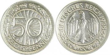 50 Pfennig Duitsland 50 Reichspfennig 1938 G vz+ J 324, Postzegels en Munten, Munten | Europa | Niet-Euromunten, Verzenden
