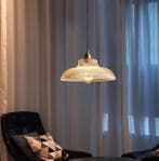 Nordic Houten Glazen Hanglamp – Vintage Messing E27, Verzenden, Nieuw