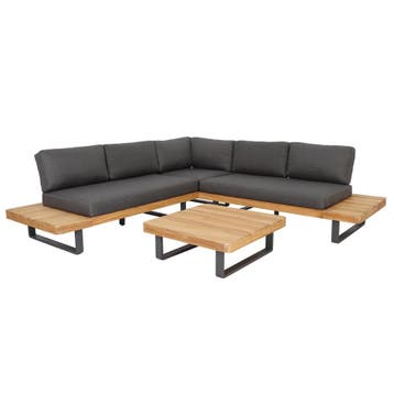 Manhattan hoek loungeset 3 delig aluminium teak, Ophalen of Verzenden, Nieuw