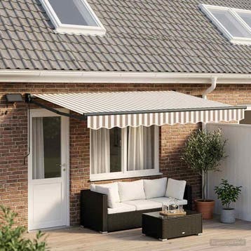vidaXL Handbediende luifel met LEDs Lichtgrijs en wit., Verzenden, Nieuw
