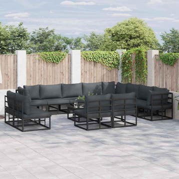 vidaXL Tuinbankenset 12 st Zwart Aluminium, Tuin en Terras, Verzenden, Nieuw, Aluminium, 2 zitplaatsen