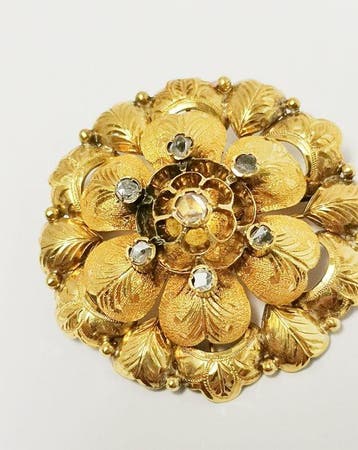 Broche - 18 karaat Geel goud Diamant (Natuurlijk) - Antiek